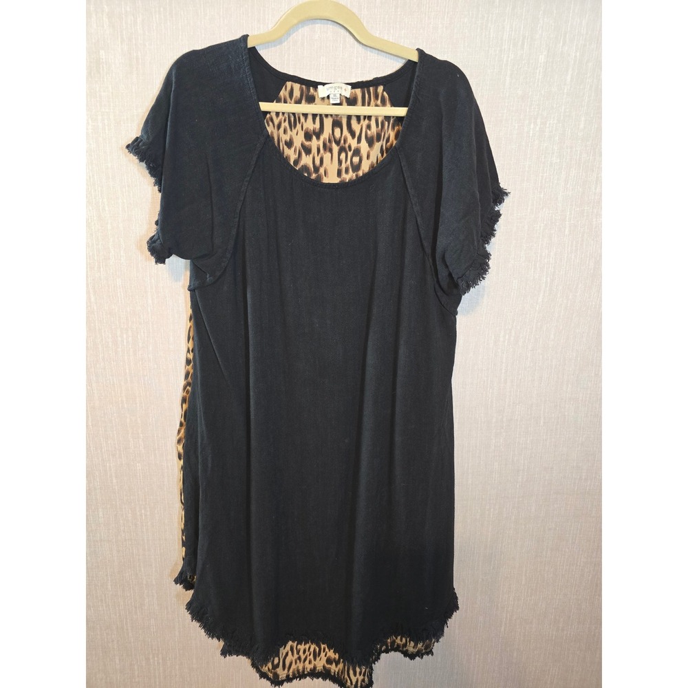 UMGEE USA Black Leopard Print‎ Contrast Fringe Tunic Dress Plus Size 1XL